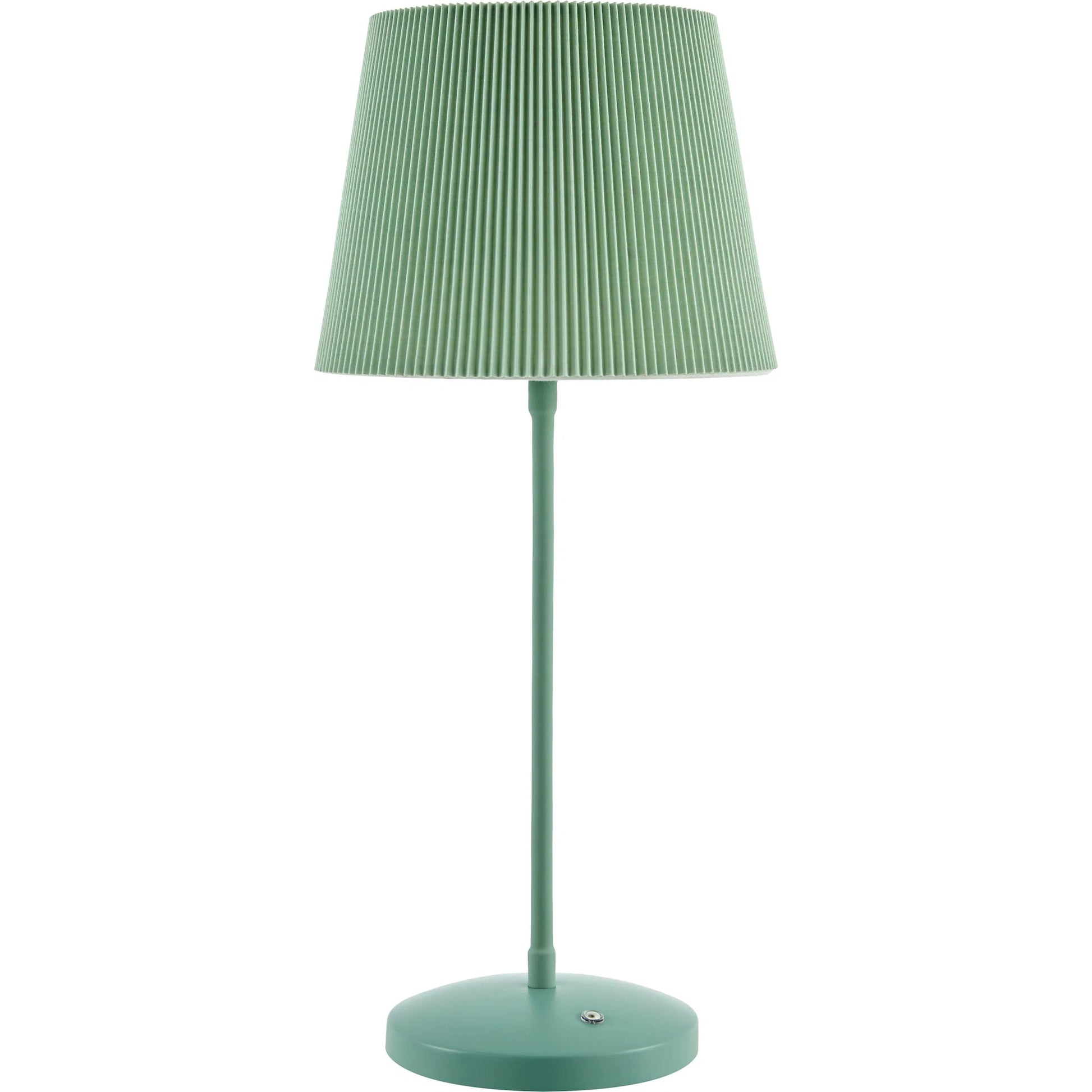 Rigel Indoor/Outdoor Green Accent Table Lamp by Livabliss in body: sage, green; base: green; shade (outside): grass green; shade (inside): white and paintedplatedstructured. Made from iron, plastic, polyester in a eclectic &