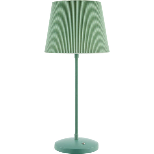 Rigel Green Accent Table Lamp by Livabliss in body: sage, green; base: green; shade (outside): grass green; shade (inside): white and paintedplatedstructured. Made from iron, plastic, polyester in a unique style.