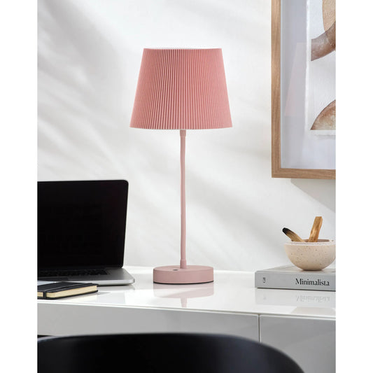 Rigel Pink Buffet Table Lamp by Livabliss in pink and structured, plated, painted. Made from iron, plastic, polyester in a unique style.