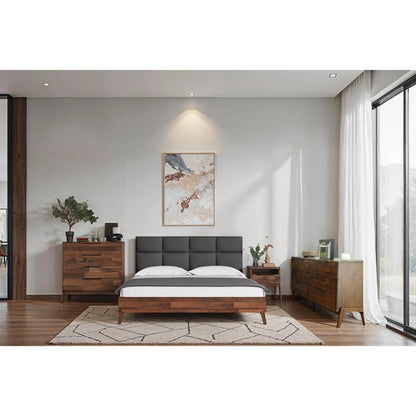 Remix Bed by LH Imports in brown, grey and brown. Made from 100% polyester, solid acacia, mdf acacia veneer, plywood, rubber wood in a transitional style.