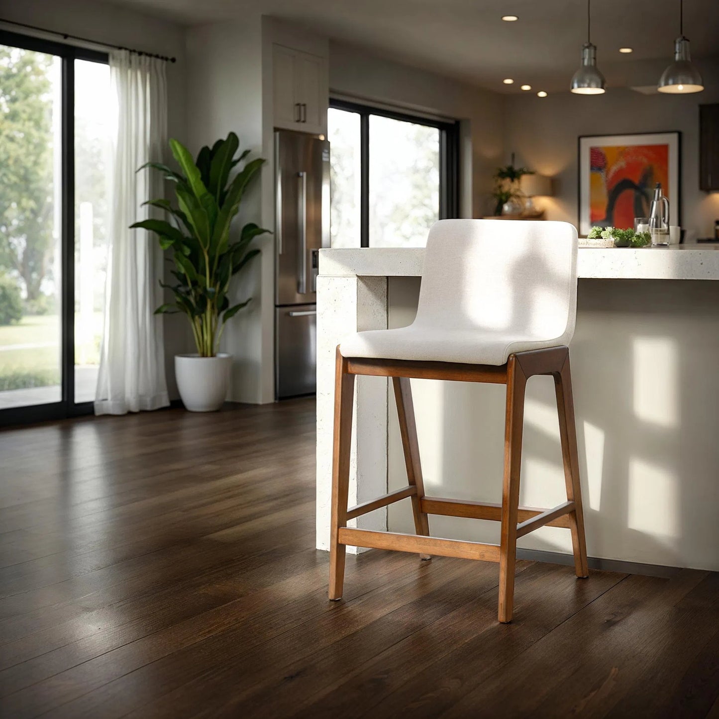 016 SI-2325216 | Lifestyle | Remix Counter Stool by LH Imports in estelle brown. Made from 100% polyester, solid rubber wood, laminated veneer lumber in a modern style.