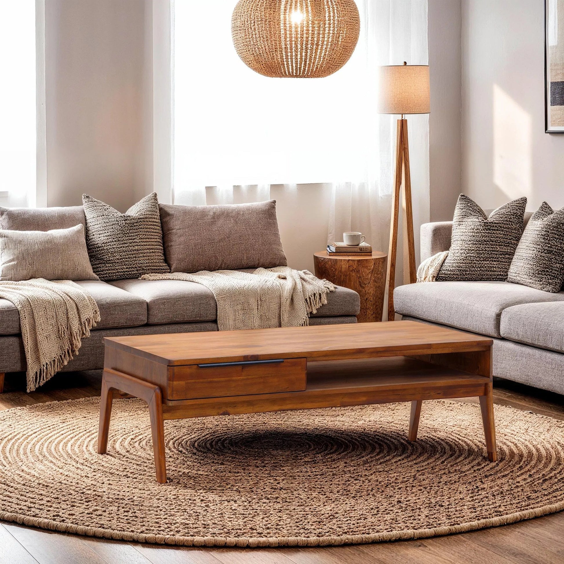Remix Coffee Table by LH Imports in brown. Made from solid acacia, veneer in a modern style.