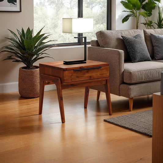 Remix Side Table by LH Imports in brown. Made from solid acacia, veneer in a modern style.