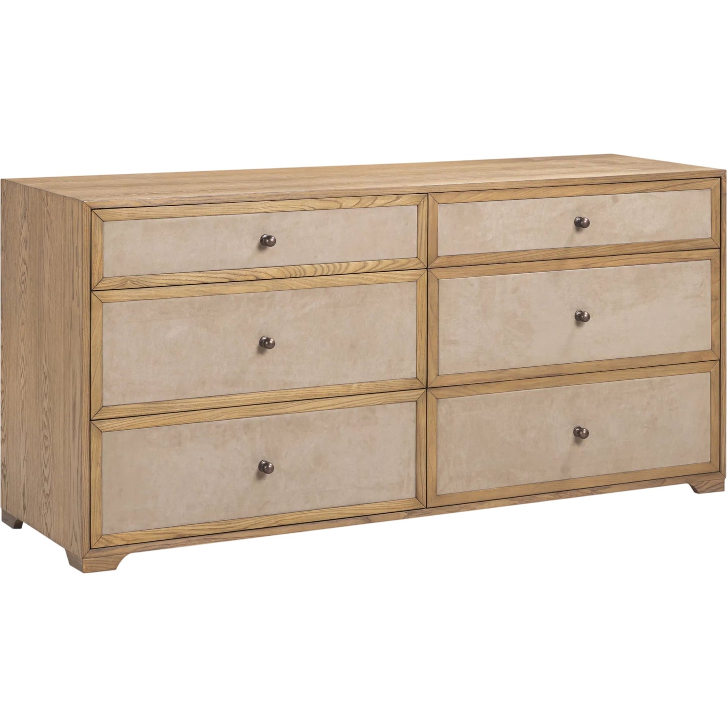 001 SI-2527431 | Primary Silo | Laurentis Light Taupe Suede Wood 6-Drawer Dresser by TOV Furniture in natural. Made from ash, ash veneer, mdf in a unique style.