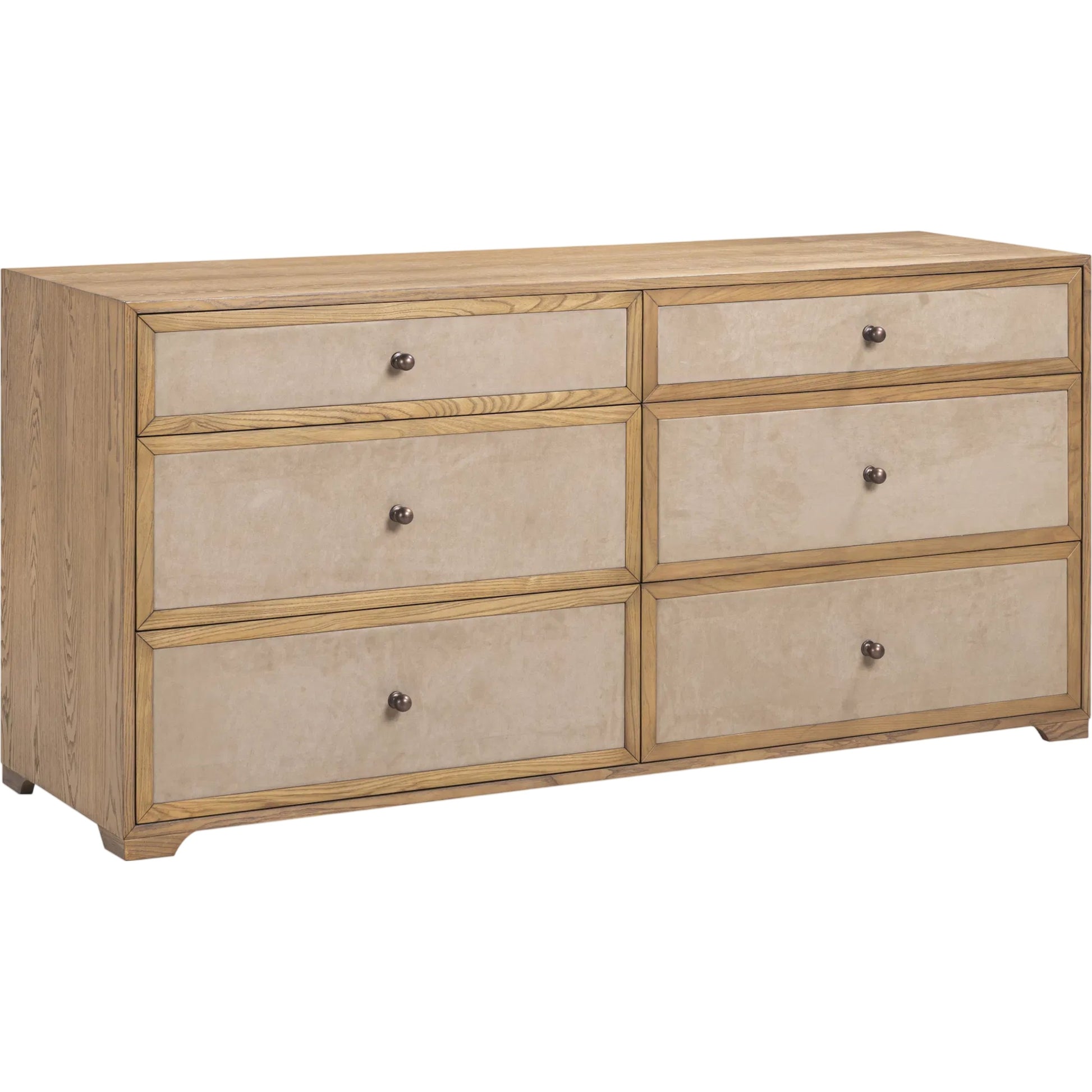 Laurentis Light Taupe Suede Wood 6-Drawer Dresser by TOV Furniture in natural. Made from ash, ash veneer, mdf in a unique style.