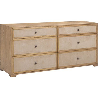 Laurentis Light Taupe Suede Wood 6-Drawer Dresser by TOV Furniture in natural. Made from ash, ash veneer, mdf in a unique style.