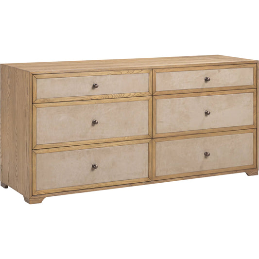 Laurentis Light Taupe Suede Wood 6-Drawer Dresser by TOV Furniture in natural. Made from ash, ash veneer, mdf in a unique style.