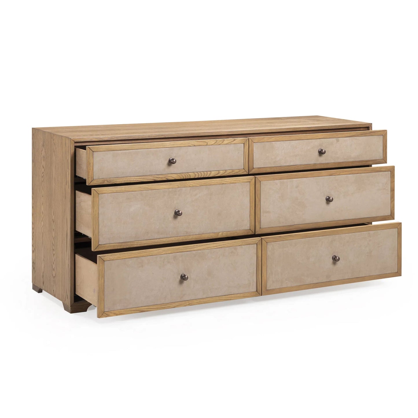 002 SI-2527431 | Additional Silo | Laurentis Light Taupe Suede Wood 6-Drawer Dresser by TOV Furniture in natural. Made from ash, ash veneer, mdf in a unique style.
