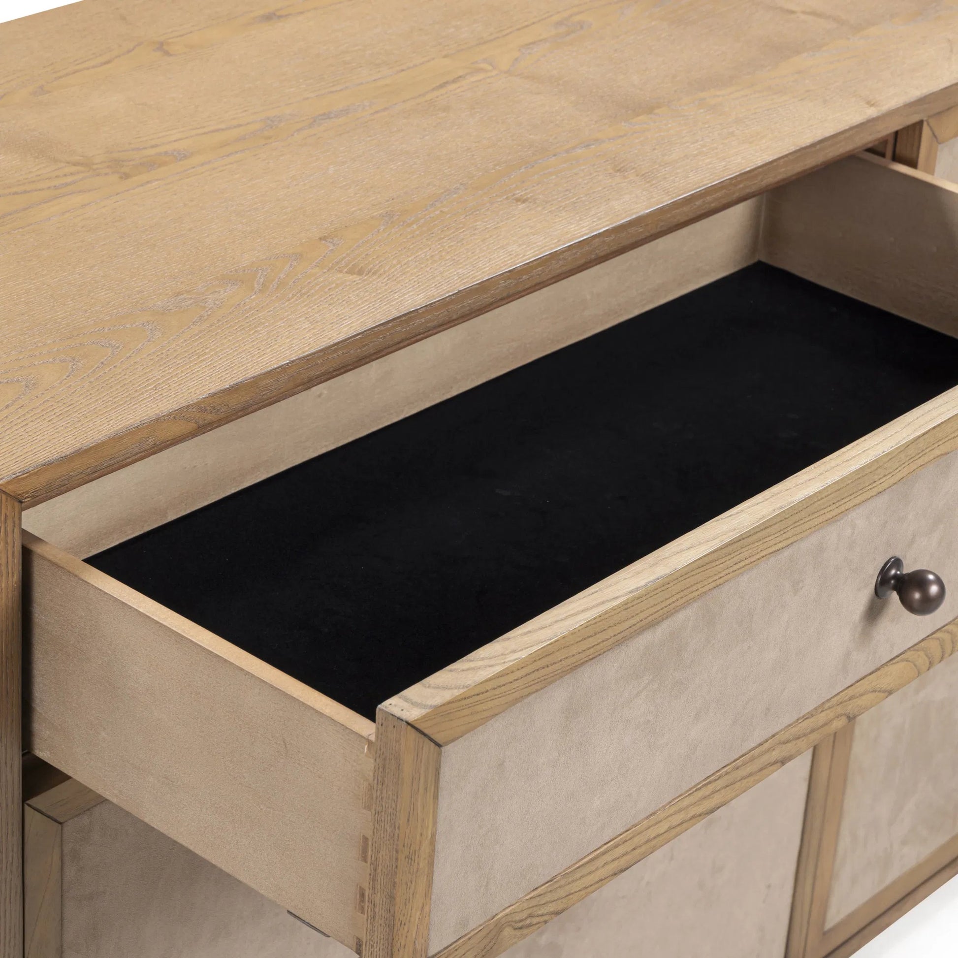 Laurentis Light Taupe Suede Wood 6-Drawer Dresser by TOV Furniture in natural. Made from ash, ash veneer, mdf in a unique style.