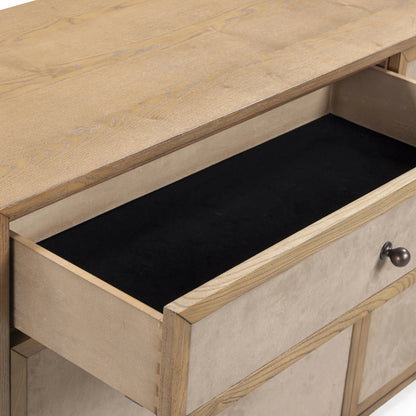 Laurentis Light Taupe Suede Wood 6-Drawer Dresser by TOV Furniture in natural. Made from ash, ash veneer, mdf in a unique style.