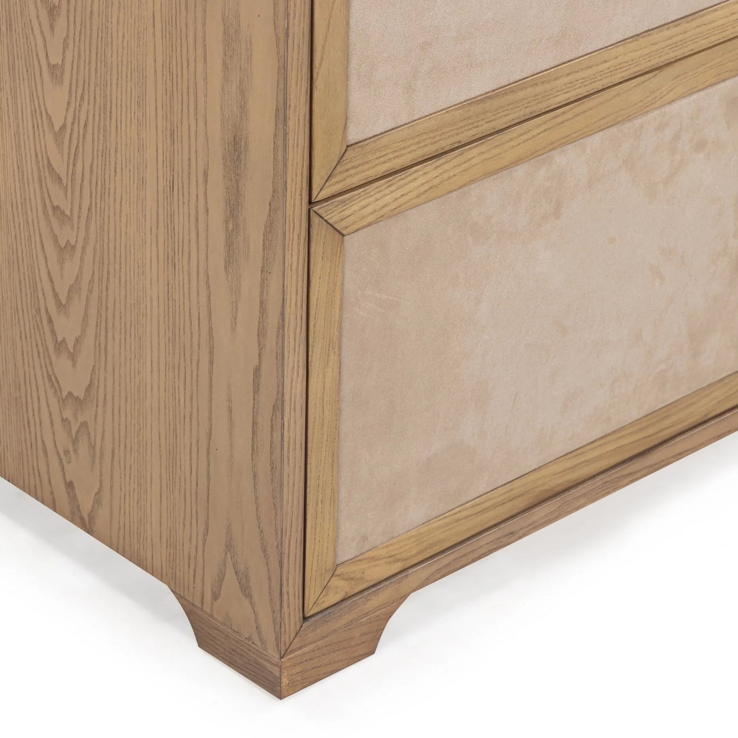 005 SI-2527431 | Closeup | Laurentis Light Taupe Suede Wood 6-Drawer Dresser by TOV Furniture in natural. Made from ash, ash veneer, mdf in a unique style.