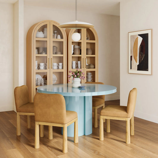 Elora Lacquer Round Dining Table by TOV Furniture. Made from mdf, plywood in a unique style.