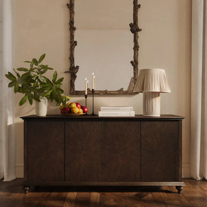 Mila Dark Sideboard by TOV Furniture in brown. Made from ash veneer, mdf, rubberwood in a unique style.