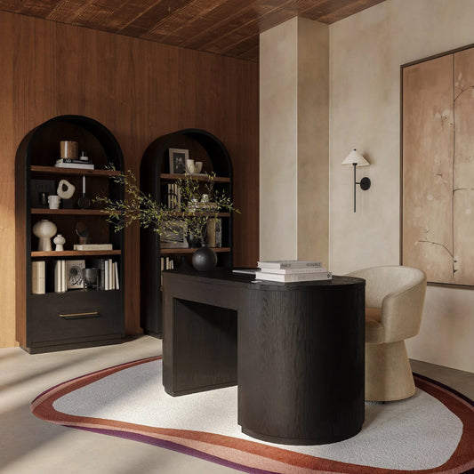 Marlow Wood Executive Desk With Storage by TOV Furniture. Made from acacia, ash veneer, mdf, nickel in a unique style.