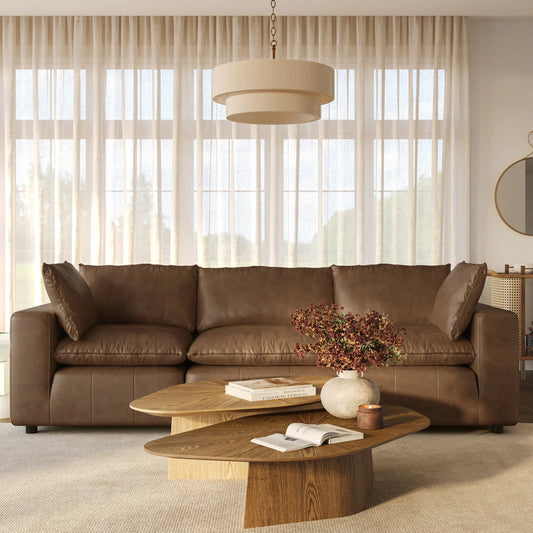 Cali Modular Sofa by TOV Furniture in brown. Made from leather, wood in a modern style.
