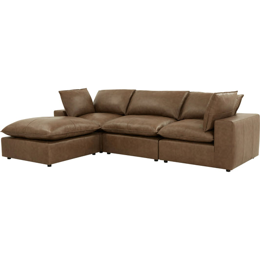 Cali 4-Piece Modular Sectional by TOV Furniture in brown. Made from leather, wood in a unique style.