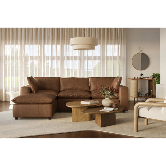 Cali 4-Piece Modular Sectional by TOV Furniture in brown. Made from leather, wood in a unique style.