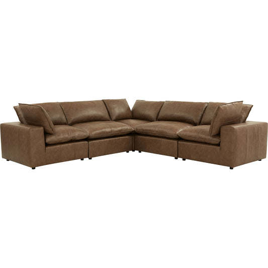 Cali 5-Piece Modular L-Sectional by TOV Furniture in brown. Made from leather, wood in a unique style.