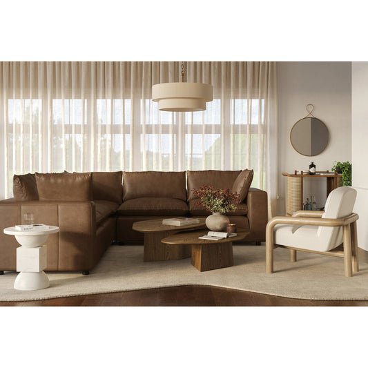 Cali 5-Piece Modular L-Sectional by TOV Furniture in brown. Made from leather, wood in a unique style.