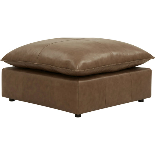 Cali Ottoman by TOV Furniture in brown. Made from leather, wood in a modern style.