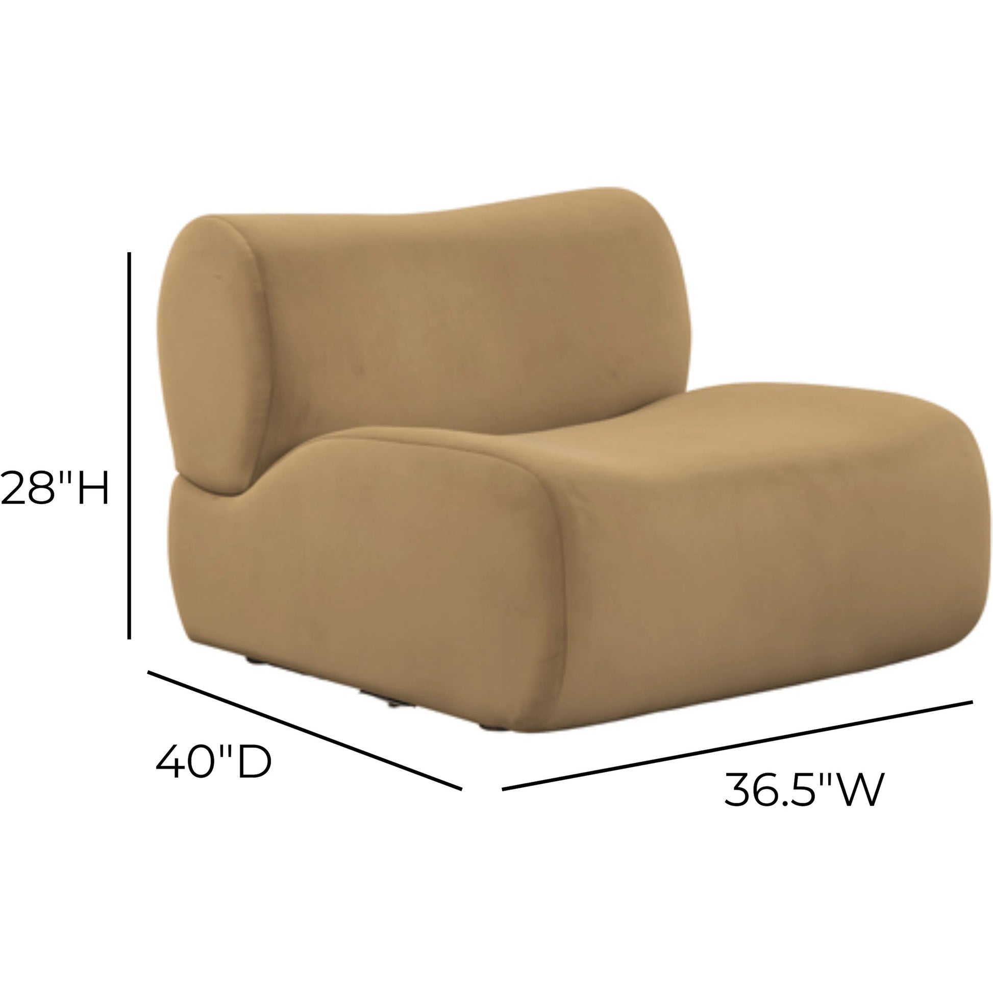 Zenith Latte Performance Velvet Armless Chair by TOV Furniture in brown. Made from fabric, plywood, rubberwood in a unique style.