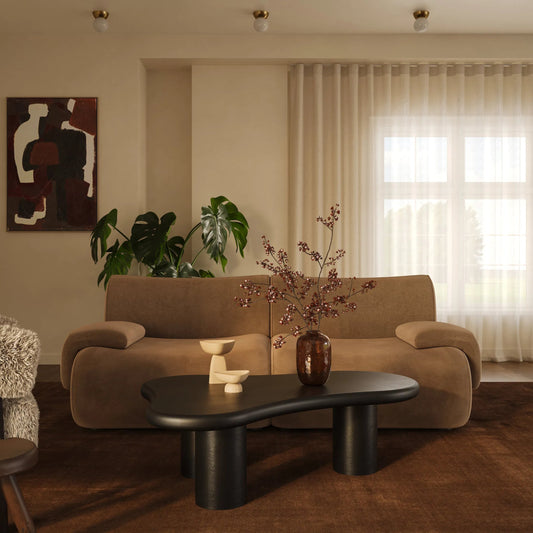 Zenith Performance Velvet Modular Corner Chair by TOV Furniture in brown. Made from fabric, plywood, rubberwood in a unique style.