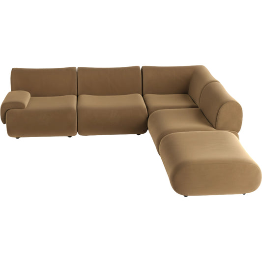 Zenith 5-Piece Performance Velvet Modular Sectional by TOV Furniture in brown. Made from fabric, plywood, rubberwood in a unique style.