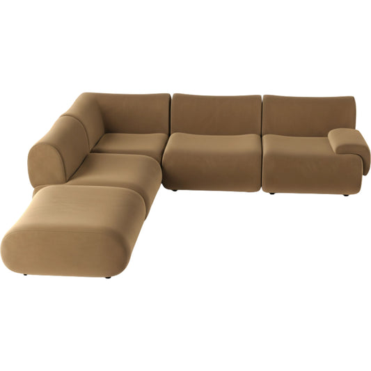 Zenith 5-Piece Performance Velvet Modular Sectional by TOV Furniture in brown. Made from fabric, plywood, rubberwood in a unique style.