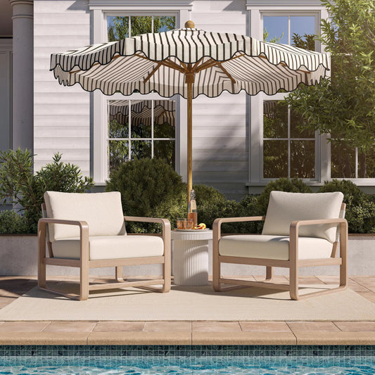 Palata Performance Outdoor Accent Chair by TOV Furniture in cream. Made from eucalyptus, fabric in a unique style.