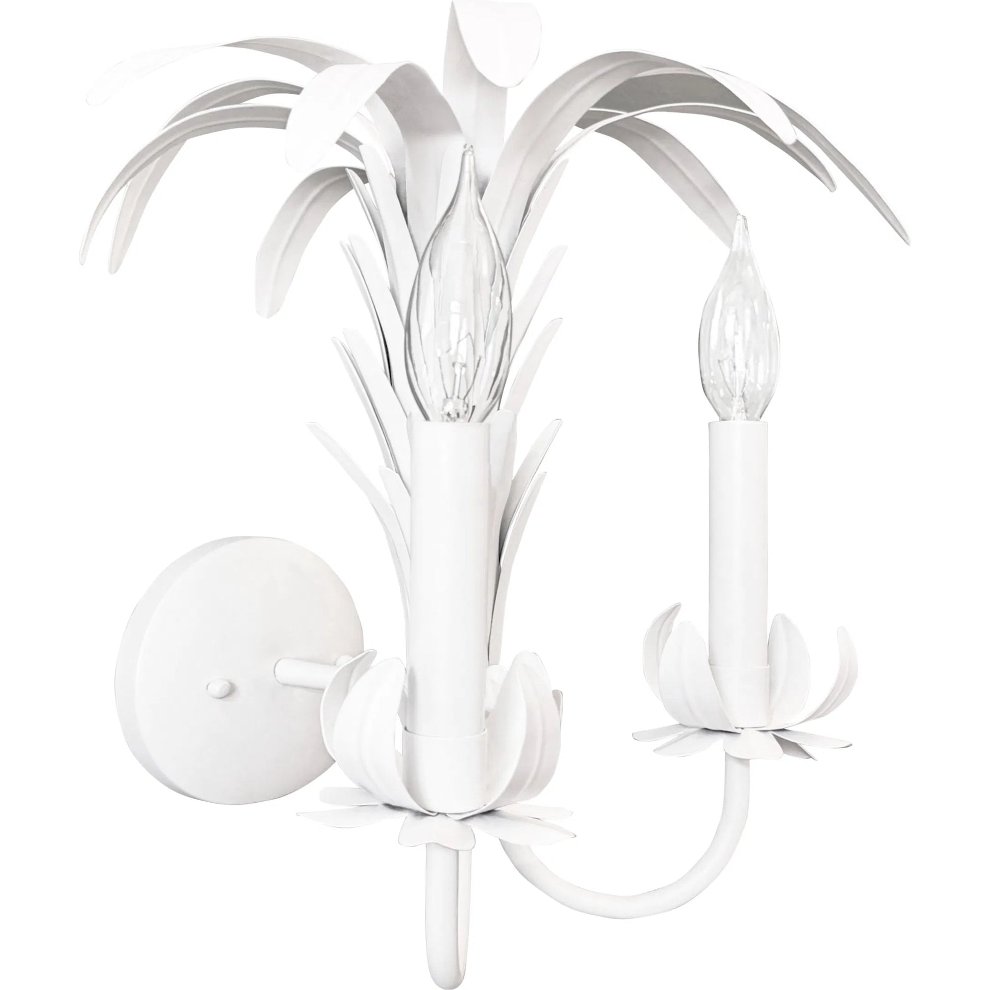 Reseda Palm Spray Two Arm Tole Wall Sconce by Worlds Away in white. Made from unique in a unique style.