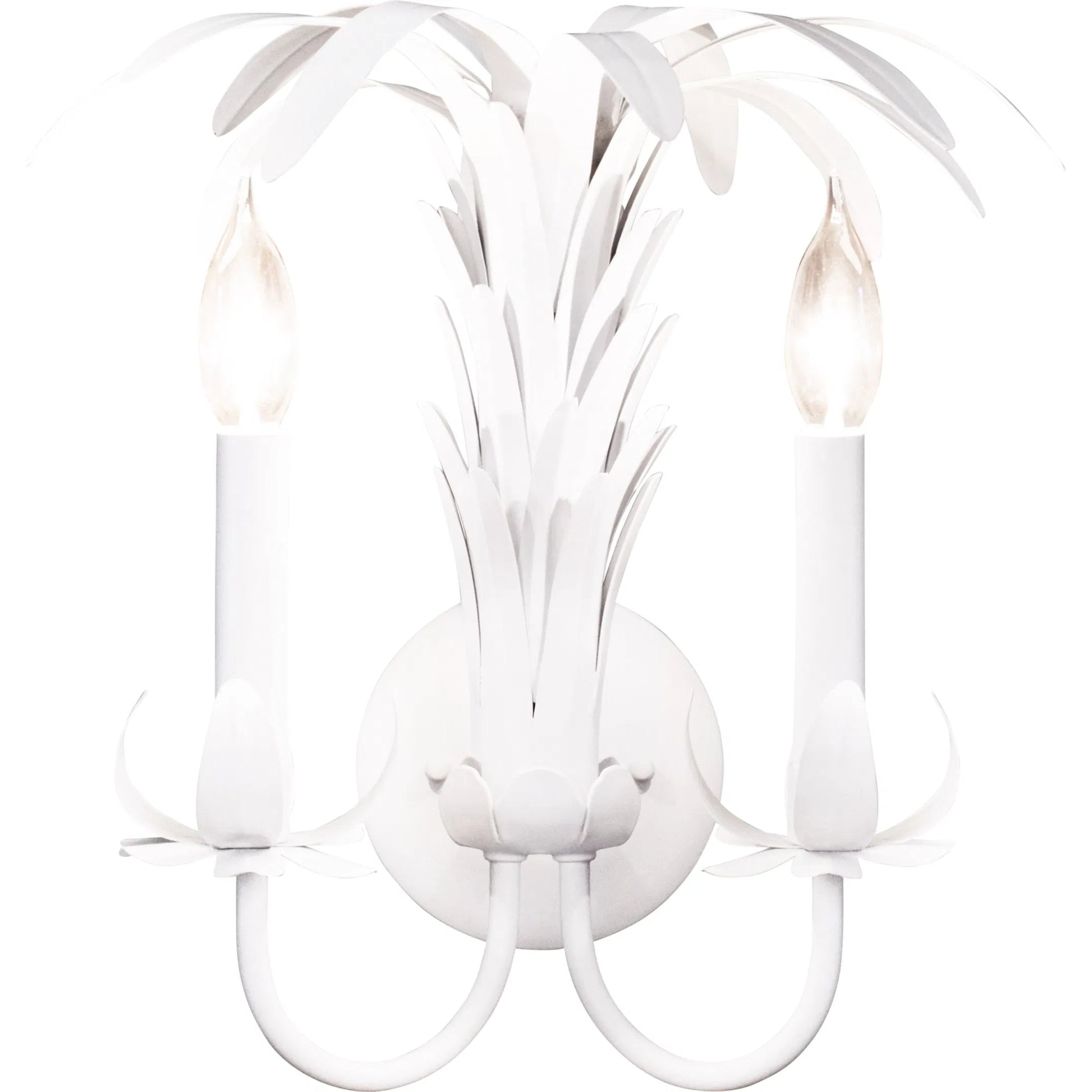 Reseda Palm Spray Two Arm Tole Wall Sconce by Worlds Away in white. Made from unique in a unique style.