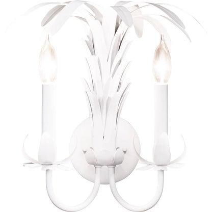 Reseda Palm Spray Two Arm Tole Wall Sconce by Worlds Away in white. Made from unique in a unique style.