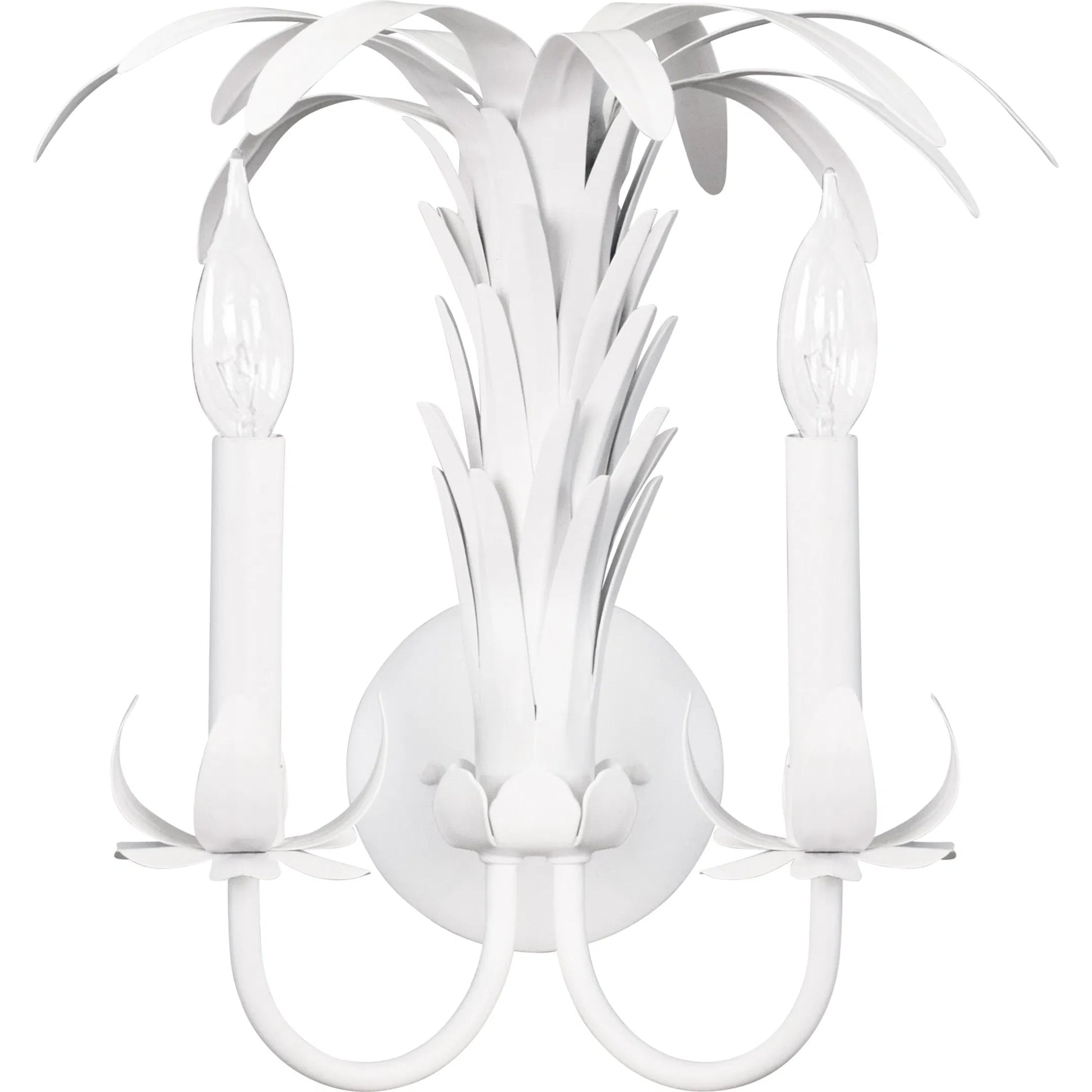 Reseda Palm Spray Two Arm Tole Wall Sconce by Worlds Away in white. Made from unique in a unique style.