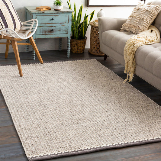 Retro Rug - 23872 by Livabliss in light gray, ivory, charcoal. Made from 80% new zealand wool, 20% cotton in a unique style.