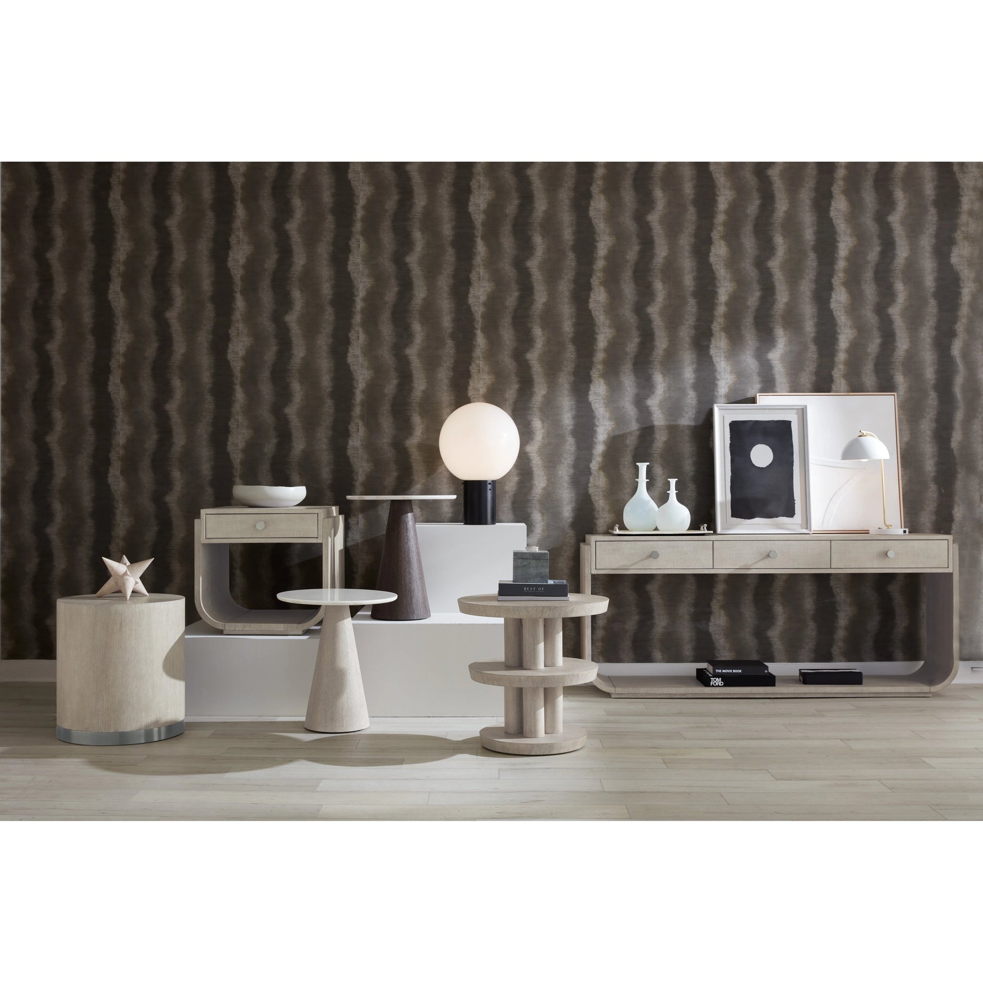 Modern Mood Console Table by Hooker Furniture. Made from oak veneers, raffia in a modern style.