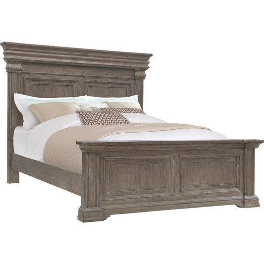 Madison Ridge Panel Bed by Pulaski Furniture in natural bark. Made from flat-cut white oak wood veneers in a unique style.