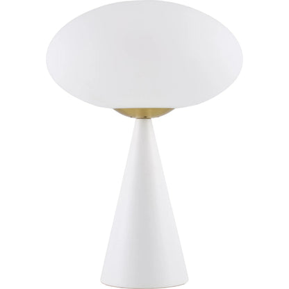 Rufus Accent Table Lamp by Livabliss in body: white; shade: white; cord: translucent and hand painted. Made from iron, glass in a modern style.