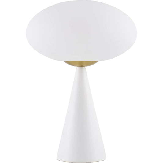 Rufus Accent Table Lamp by Livabliss in body: white; shade: white; cord: translucent and hand painted. Made from iron, glass in a unique style.