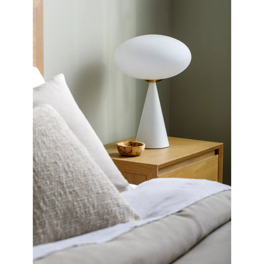 Rufus Accent Table Lamp by Livabliss in body: white; shade: white; cord: translucent and hand painted. Made from iron, glass in a unique style.