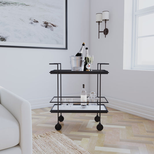 Commerce & Market Bar Cart by Hooker Furniture in black. Made from iron, stone in a transitional style.
