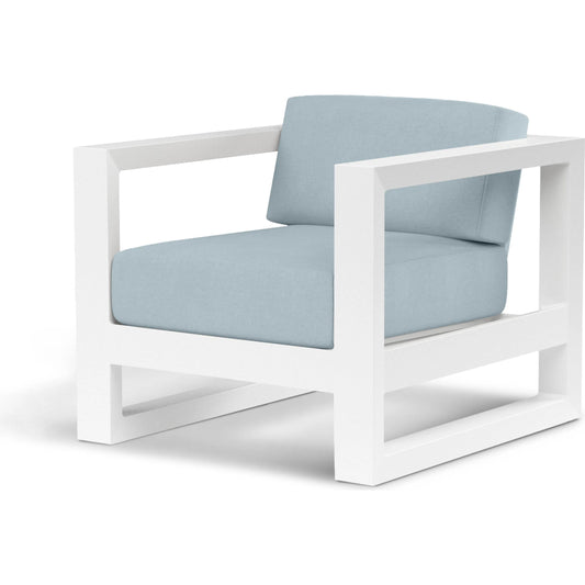 Newport Outdoor Club Chair by Sunset West in whites/creams/beiges. Made from aluminum in a modern style.