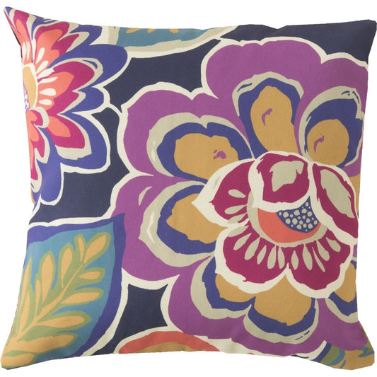 Rain Pillow - 12952 by Livabliss in magenta, iris, navy, teal, gold, coral, moss. Made from front: 100% polyester, back: 100% polyester in a traditional style.