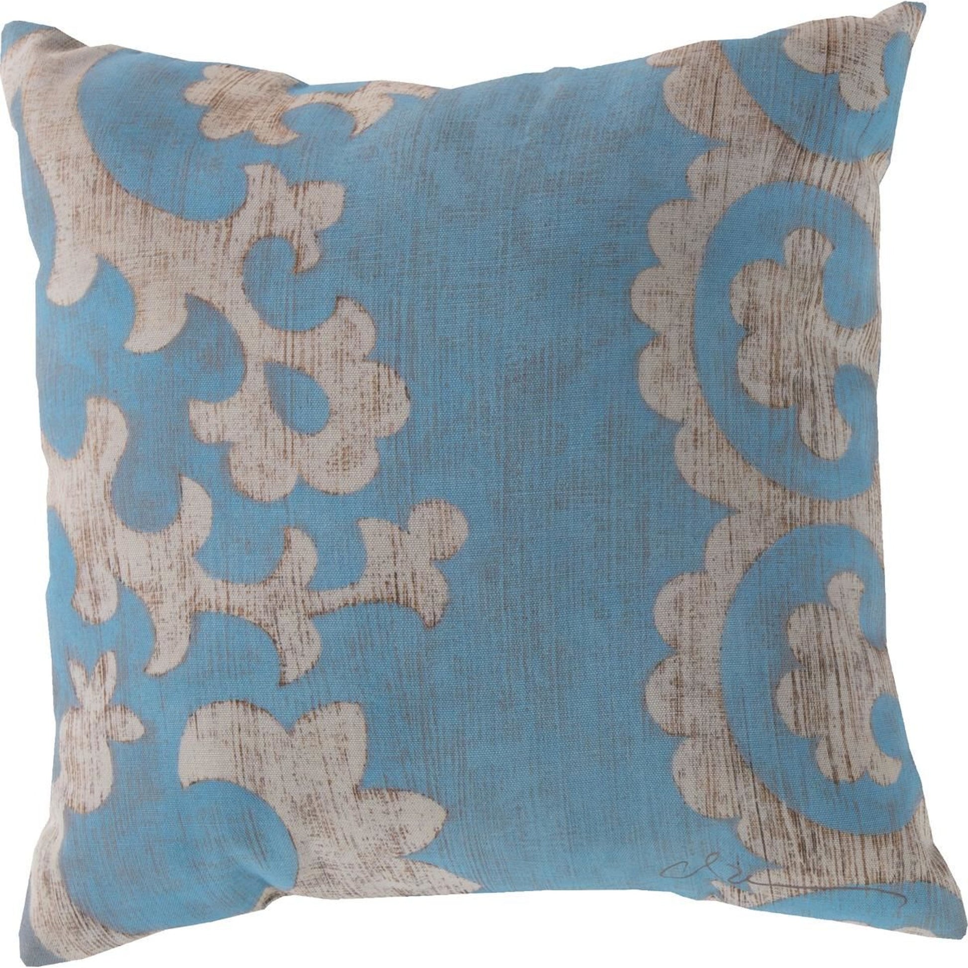 Rain Indoor/Outdoor Pillow by Livabliss in teal, beige. Made from front: 100% polyester, back: 100% polyester in a traditional style.