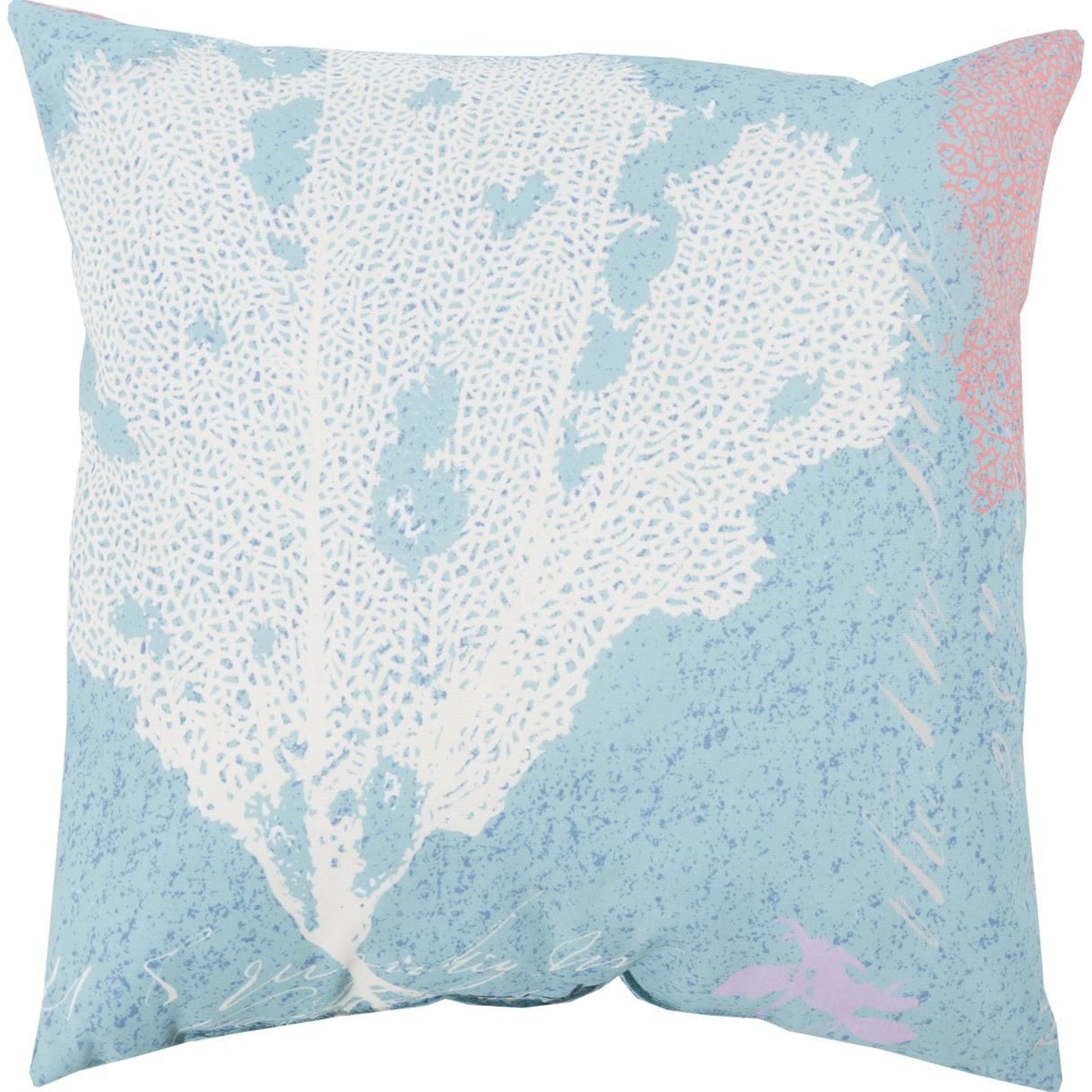 Rain Pillow - 18873 by Livabliss in teal, ivory, coral, cobalt, lavender. Made from front: 100% polyester, back: 100% polyester in a coastal style.