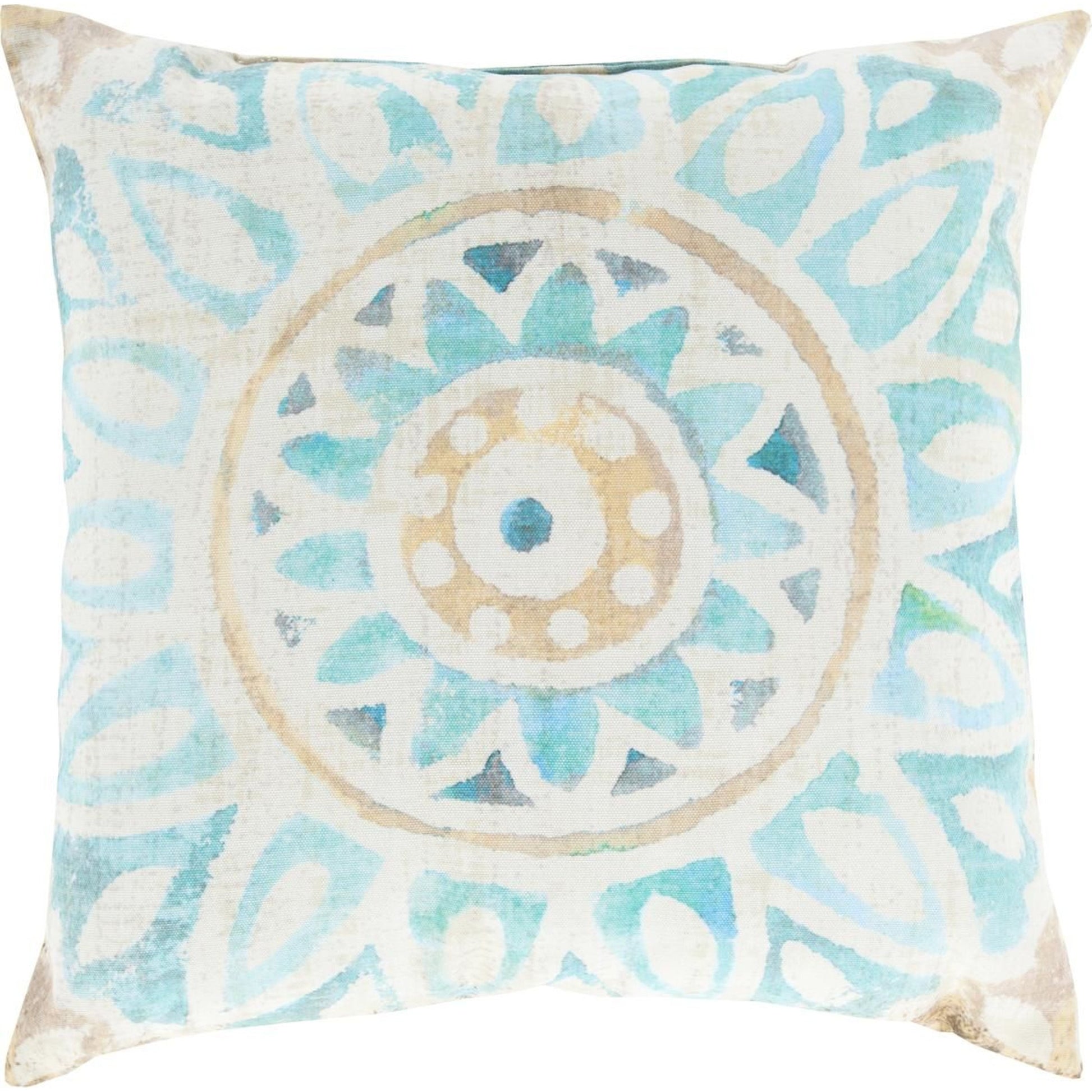Rain Pillow - 17897 by Livabliss in aqua, burnt orange, ivory, peach. Made from front: 100% polyester, back: 100% polyester in a modern style.