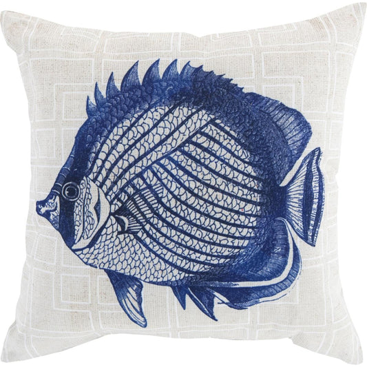 Rain Pillow - 10550 by Livabliss in cobalt, beige, ivory. Made from front: 100% polyester, back: 100% polyester in a coastal style.
