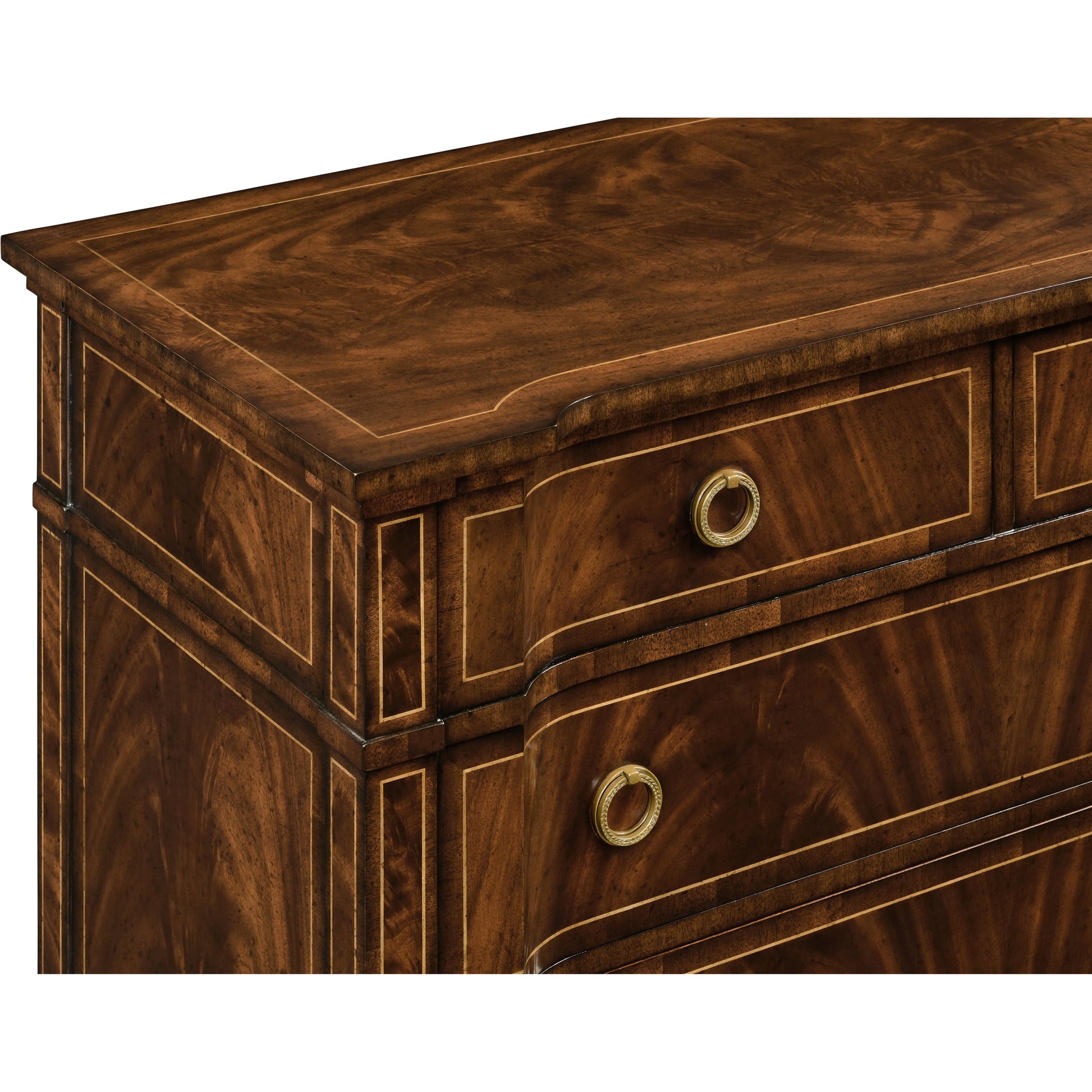 Versailles Regency Style Mahogany Chest of Drawers by Jonathan Charles in brown and medium antique mahogany. Made from acacia in a traditional style.