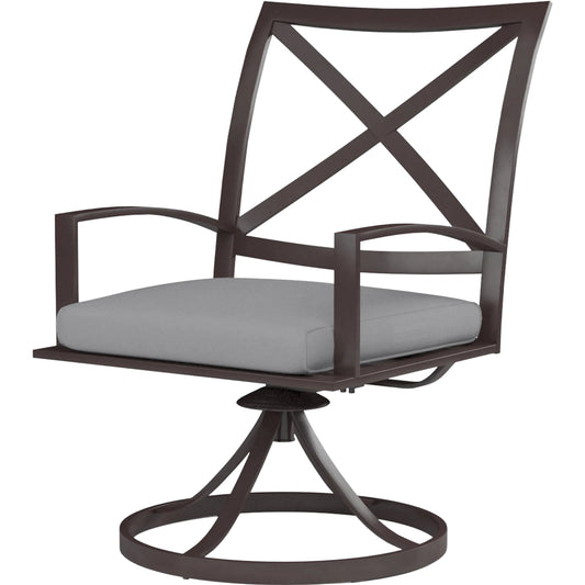 La Jolla Outdoor Swivel Dining Chair by Sunset West in browns. Made from aluminum in a modern style.
