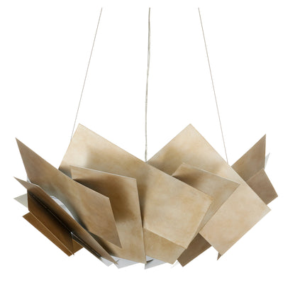 Artiste Chandelier by Currey and Company in silver leaf. Made from wrought iron, opaque acrylic in a modern style.