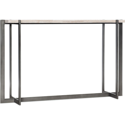 Commerce & Market Console Table by Hooker Furniture in gray. Made from white travertine stone, carbon steel in a transitional style.